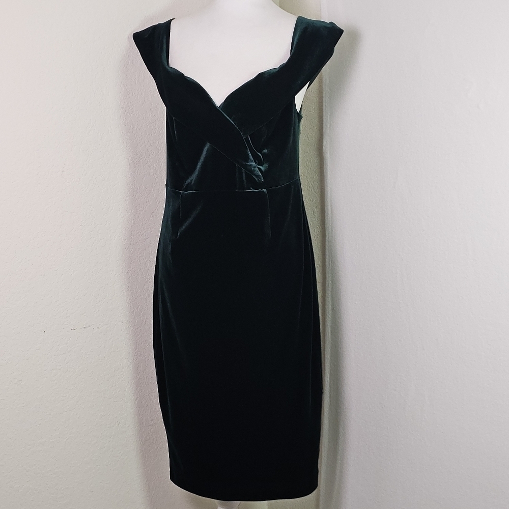 Bardot Emerald Green Velvet Off-Shoulder Midi Dress | Size 10 | Cocktail Evening